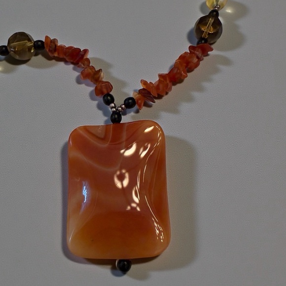 Vintage Handmade Orange Carnelian Natural Stone Beaded Necklace - Picture 6 of 7